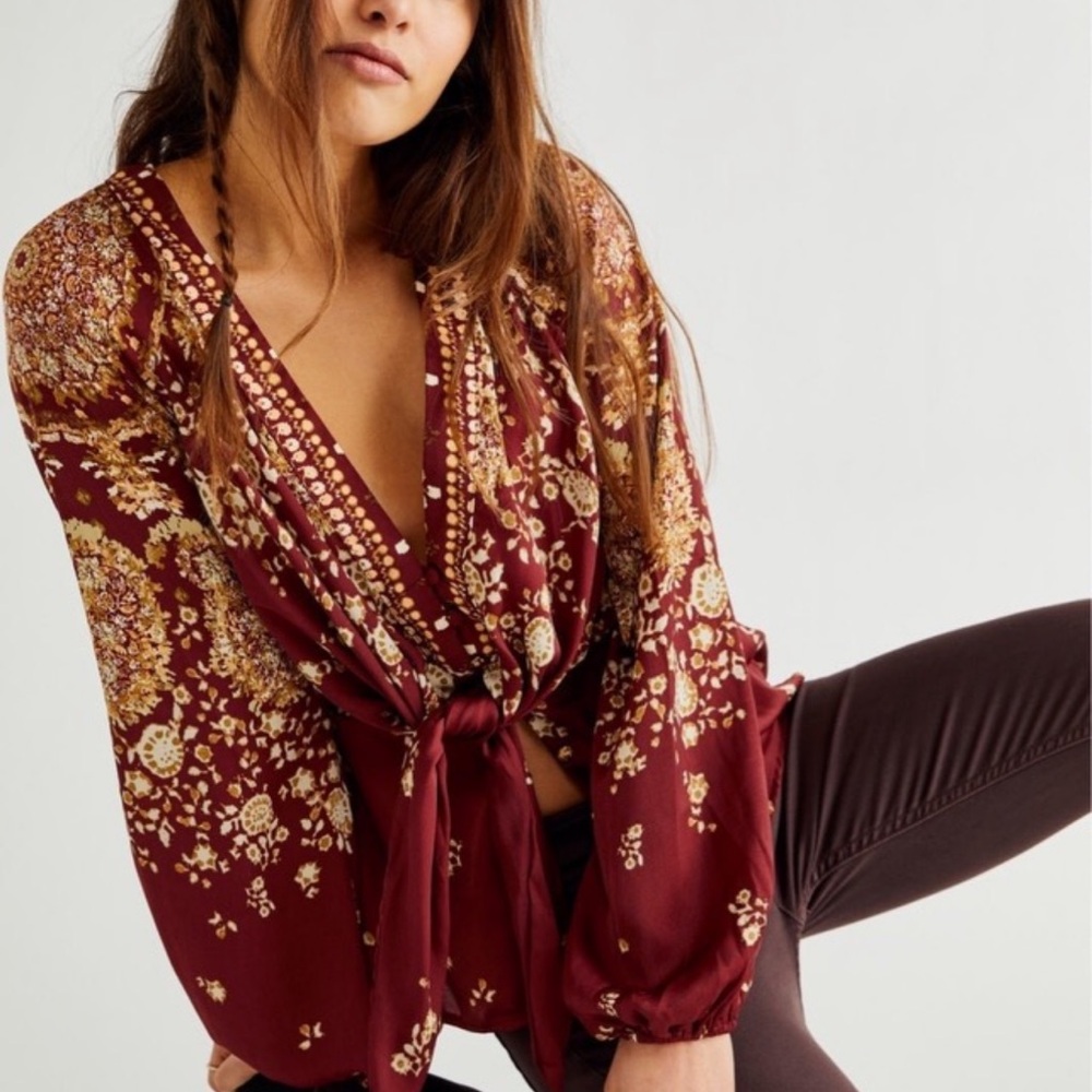 Free People RUN FREE maroon red TUNIC TOP NWT sz XS - Picture 6 of 12